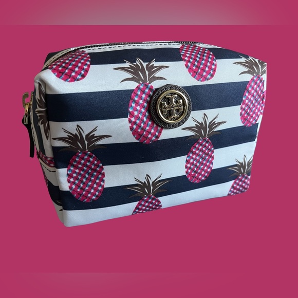 TORY BURCH NEW MAKEUP COSMETIC BAG BRIGITTE PINEAPPLE STRIPE CHRISTMAS gift - Picture 3 of 8